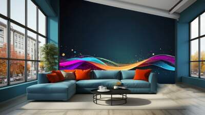 abstract background with glowing lines, colorful waves on black background with copy space, space for text and design  Wall mural