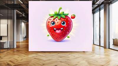 cheerful and vibrant strawberry character illustration with a playful expression, representing healthy eating and fun for kids Wall mural