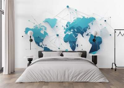 digital world map with global network connections, abstract blue network design representing worldwide communication, technological connectivity, and global reach Wall mural