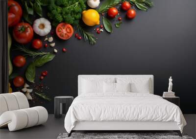 fruits and vegetables on black background with copy space, space for text and design  Wall mural