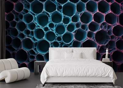 hexagonal cellular patterns in a three-dimensional abstract design, featuring a cool-toned color palette with subtle lighting effects for depth Wall mural