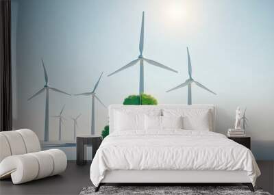 row of wind turbines in a green landscape, showcasing the power of renewable energy for a sustainable future Wall mural