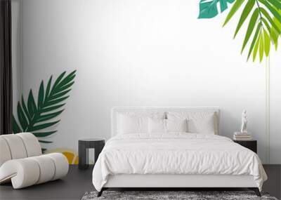 summer frame on white background with copy space, fruits and palm trees Wall mural