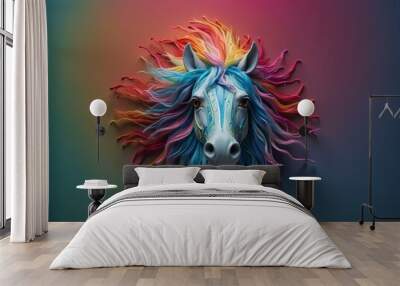 yarn horse face, blank background, for design, isolated Wall mural