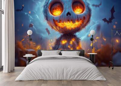 scary funny halloween pumpkins , concept art illustration Wall mural