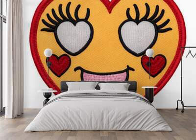 Heart Emoji Patch with Embroidery Isolated on Transparent Background Wall mural