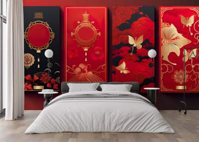 Pair of New Year red envelope designs for the Chinese Lunar Year of the Dragon Wall mural