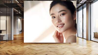 Portrait of beauty asian woman with perfect healthy glow skin facial Wall mural