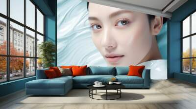 Portrait of beauty asian woman with perfect healthy glow skin facial Wall mural