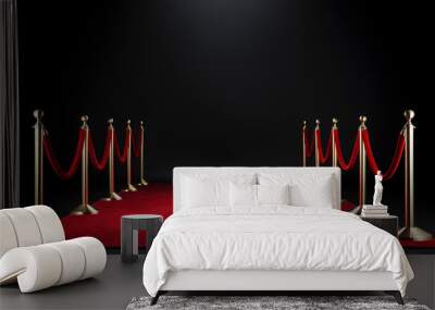 Red carpet and golden barrier isolated on black background Wall mural