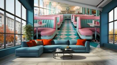 Retro american diner interior Wall mural