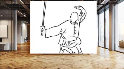 Vector illustration of a guy performing tai chi and qigong exercises Wall mural