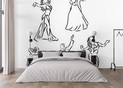 Vector illustration of ballroom dancing couples, dancing, vector sketch illustration Wall mural