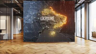 Military conflict between Ukraine and Russia. Concept map of war. cartography design. 3d render Wall mural