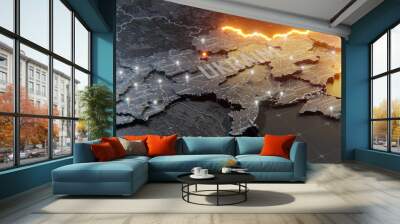 Military conflict between Ukraine and Russia. Concept map of war. cartography design. 3d render Wall mural