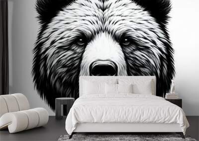 european brown bear head with black and white colors isolated on white Wall mural