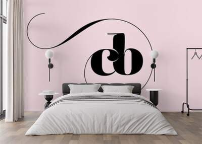 CB monogram logo.Abstract typographic signature icon.Letter c and letter b.Lettering sign isolated on pink background.Alphabet initials.Wedding lowercase characters and swirl element. Wall mural