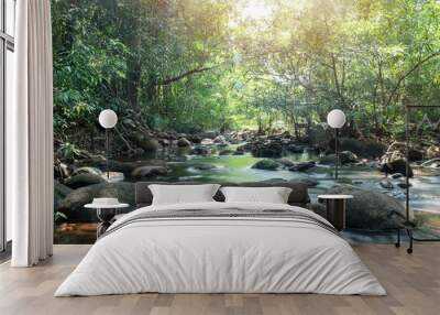 Green nature in jungle with small canal Wall mural