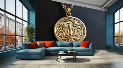 Personalized initial necklace in gold.Highly detailed , 8K Wall mural