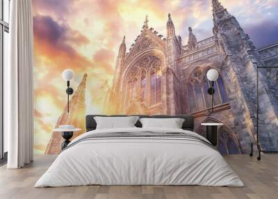 Tilted angle view of a majestic cathedral at sunrise Wall mural