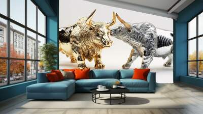 Dynamic Bull and Bear Clash Over Stocks - White Background - Iconic Financial Market Battle

 Wall mural