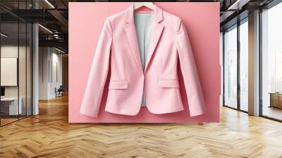 For your Spring Summer clothing design, we have a mock up of clean branding clothes that includes a white cotton T-shirt, blue jeans, white leather sneakers, and a fashionable pink blazer Wall mural