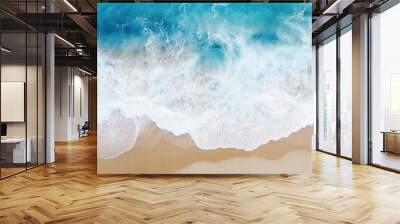 From above aerial view of turquoise ocean water with splashes and foam for abstract natural background and texture Wall mural