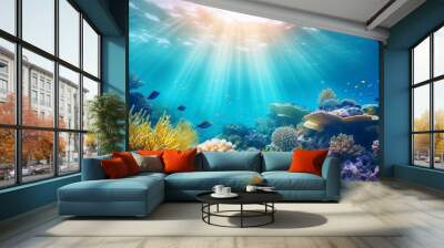 Ocean coral reef underwater. Sea world under water background Wall mural