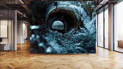 Pipe bursts, releasing water. Wall mural