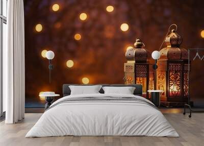 Ramadan mood at night with light decoration in the background Wall mural