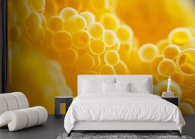 Yellow fat, like obesity cells, under the microscope, is a chemical process of atoms and molecules. Close-up Wall mural