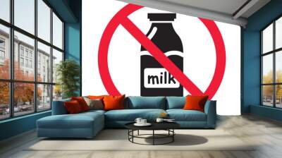 Forbidden milk vector icon. Warning, caution, attention, restriction, label, ban, danger. No milk flat sign design pictogram symbol. No milk icon Wall mural