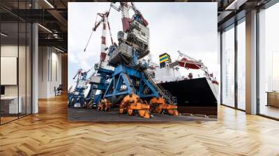 Cranes and Freighter in Port Wall mural