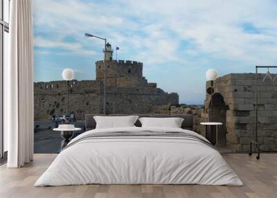 Rhodes fortress . Port. Lighthouse. The City Of Rhodes. Rhodes island in Greece. Wall mural