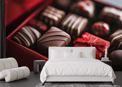 Delicious Assortment of Chocolate Confections in Red Box Wall mural