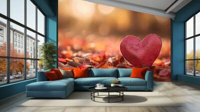 Heart Symbol on Autumn Leaves Wall mural