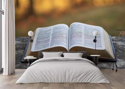 Open Bible on a Stone Surface Wall mural