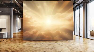 The image depicts brilliant sun rays shining through glorious clouds from above, showcasing nature's brilliance and the beauty of the heavens in a breathtaking, spiritual scene. Wall mural