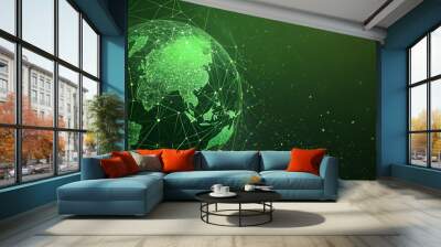 Green Digital Globe with Network Connections Wall mural