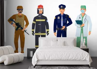 Doctor, policeman, fireman, military guard men Wall mural