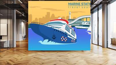 marine station, vector flat background illustration Wall mural