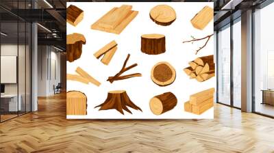 Raw wooden materials, vector elements, clipart set Wall mural