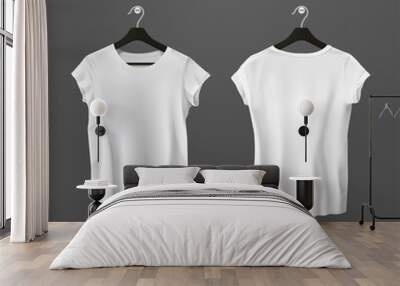 White crumpled t-shirts or unisex shirt on hanger Wall mural