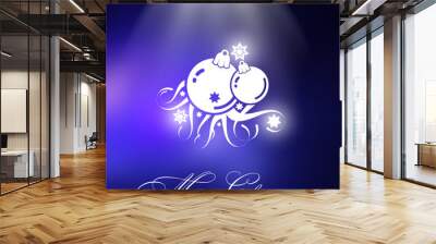 Merry Christmas calligraphy lettering on the bright holiday background. Wall mural