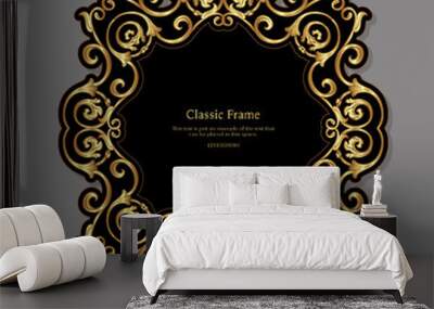 Baroque frame decor. Detailed rich ornament graphic line art. Vector illustration in gold and black Wall mural