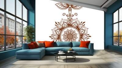 Ornate Lotus flower. Ayurveda symbol of harmony and balance and universe. Tattoo design, yoga logo. Boho print, poster, t-shirt textile. Isolated outline vector illustration. Wall mural