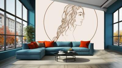 Portrait of a woman inspired by a painting by Renaissance artist Botticelli. Outline hand drawing vector illustration. Wall mural