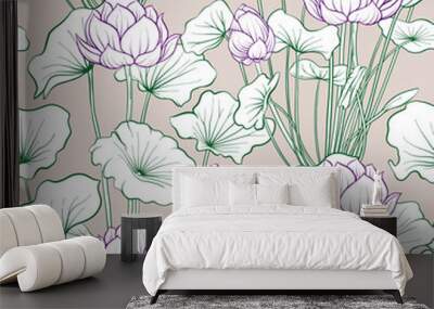 seamless pattern, background with lotus flower. botanical illust Wall mural