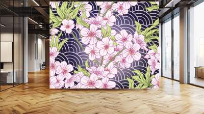 Seamless pattern with Japanese blossom sakura. Vector stock illu Wall mural