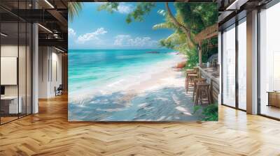 Beach bar on a tropical beach. Outdoor restaurant at the beach Wall mural